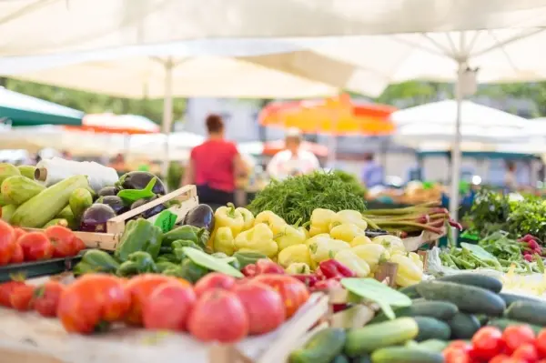 Vegetables at a table at a market