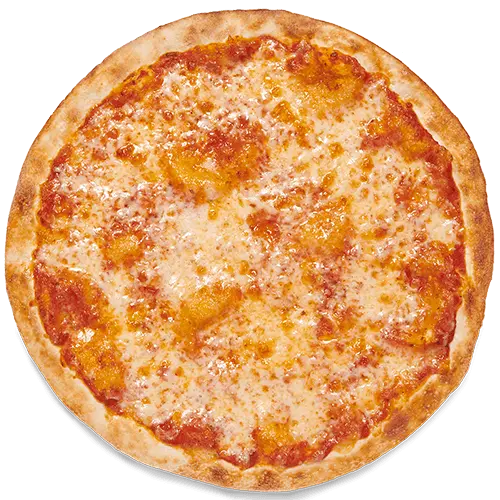 Pepperoni pizza with cheese on a thin crust, viewed from above