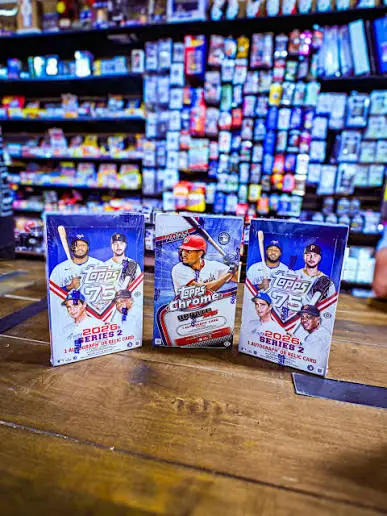 Baseball cards on a desk