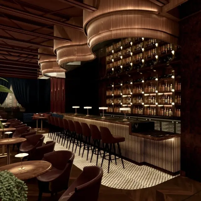Lounge and moody lighting in a bar
