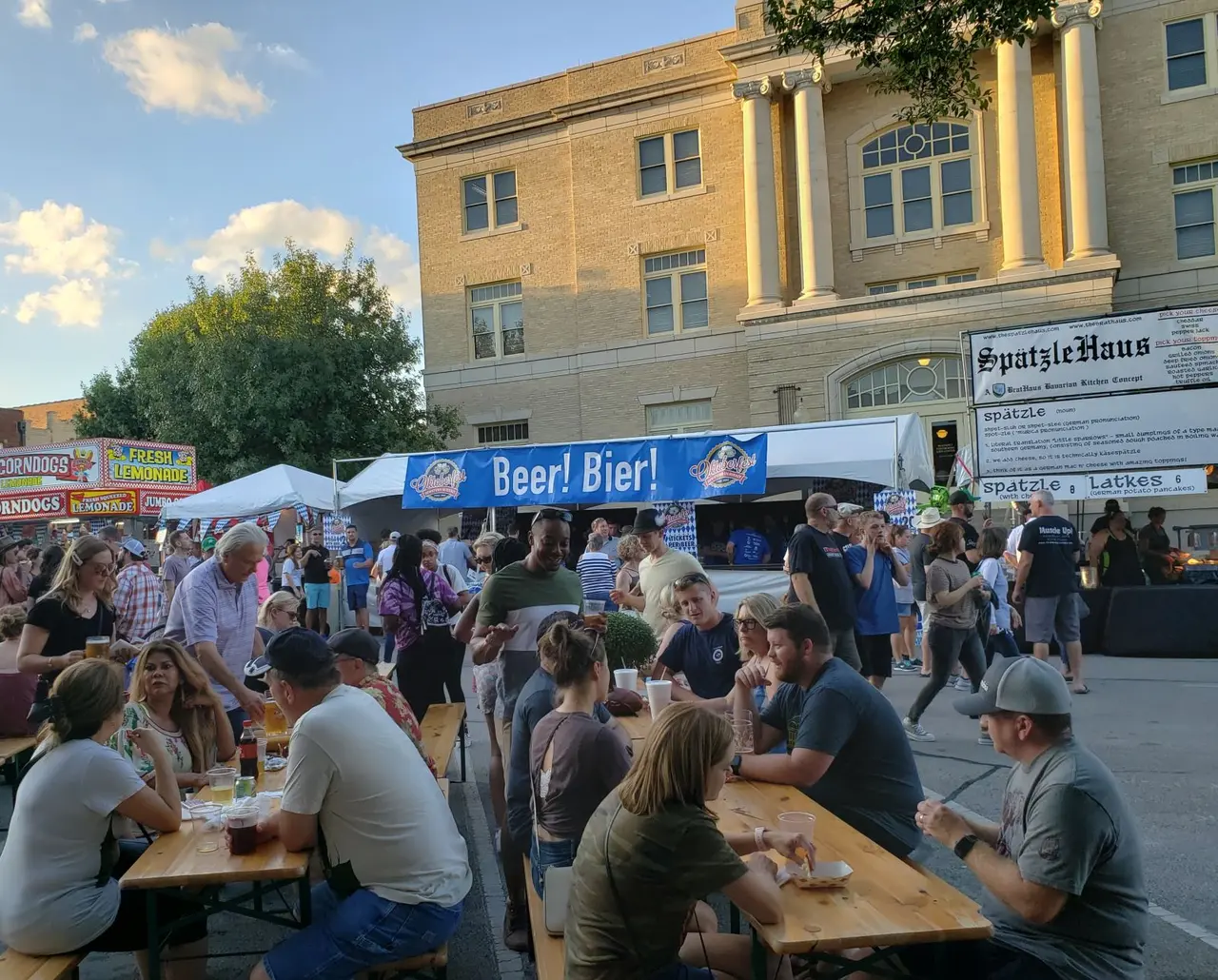Tables and people eating at Oktoberfest