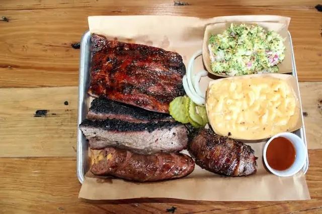 Platter of BBQ and sides
