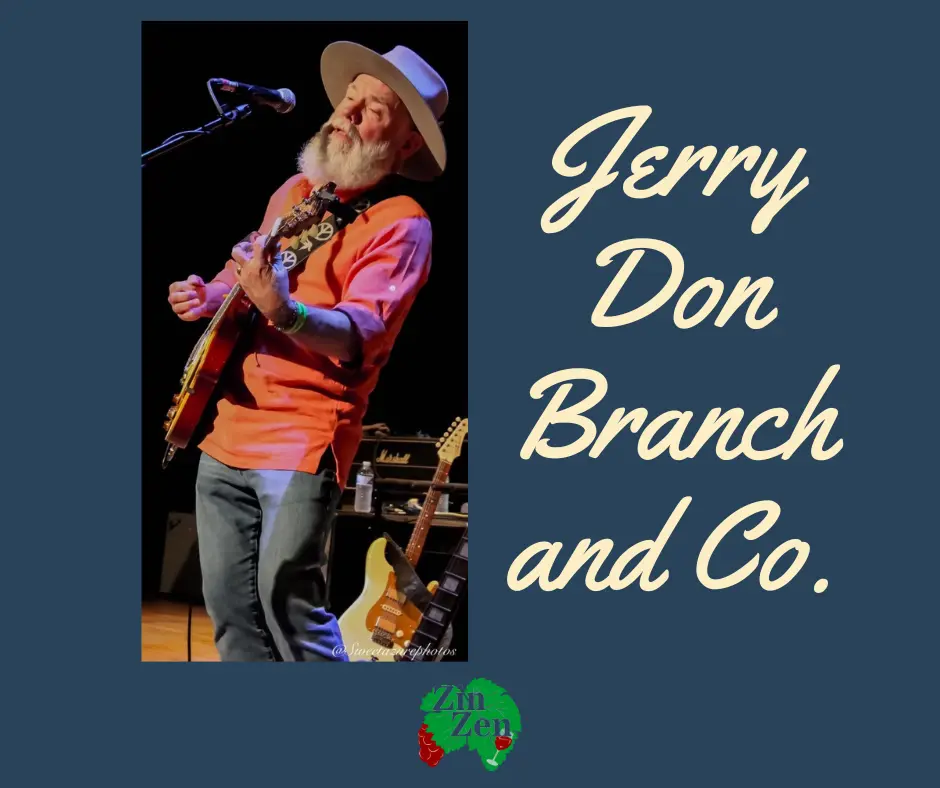 Bearded musician wearing cowboy hat and orange shirt playing electric guitar at microphone on stage