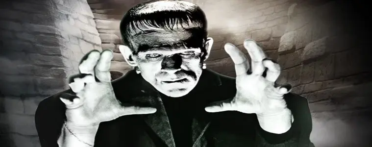Black and white image of Frankenstein