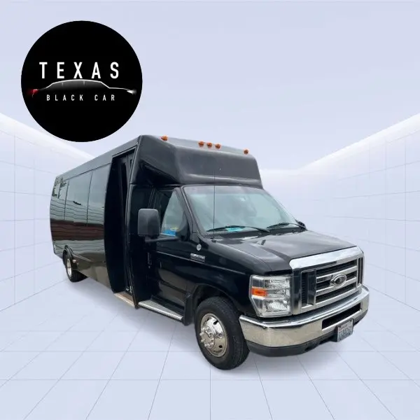 Black passenger van with open side door against white background