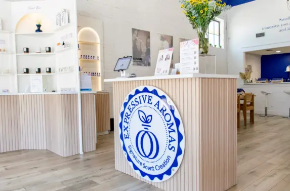 Bright white and clean studio at a perfume shop