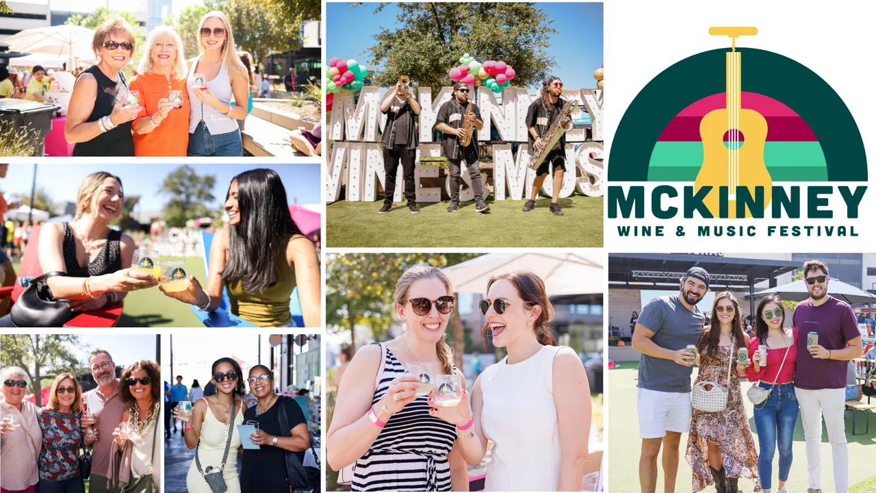 Festival attendees enjoying wine, music, and socializing outdoors in a park setting
