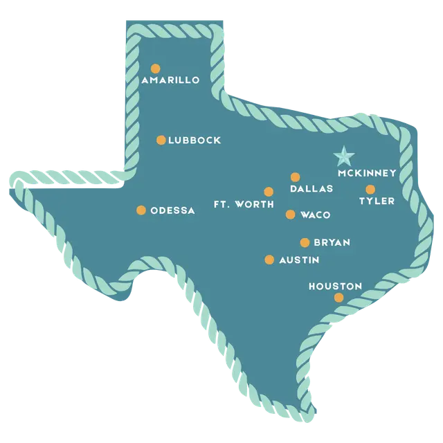 Map of Texas showing drive times to McKinney from major cities
