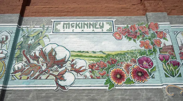Public art along a downtown McKinney street