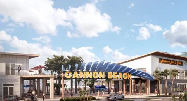 Rendering of the Cannon Beach entrance sign and arrival plaza