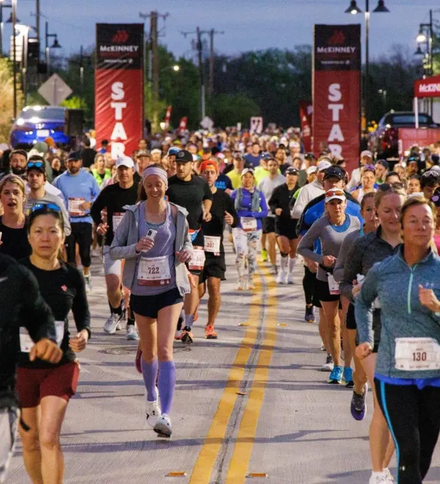 Runners on the McKinney Historic Half Marathon course downtown