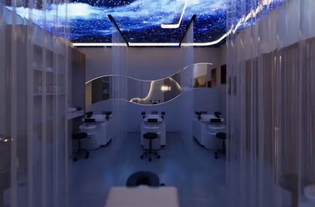 Wash stations under a starry ceiling at a McKinney head spa