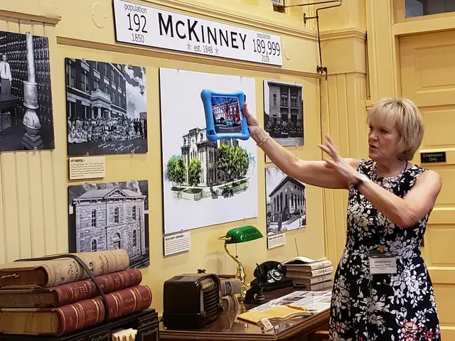 A docent with an iPad inside the Collin County History Museum